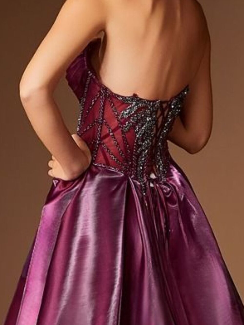 MOCHA GOLD FORMAL DRESS. NEW LONG FITTED MERMAID CORSET STRAPLESS LACE UP GOWN - Picture 4 of 5